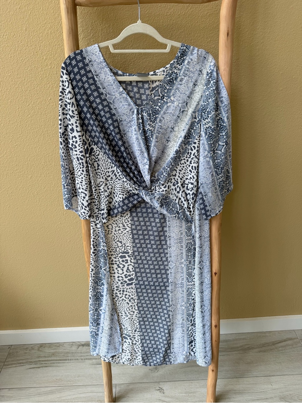 New York & Company Blue and White Mixed Print top